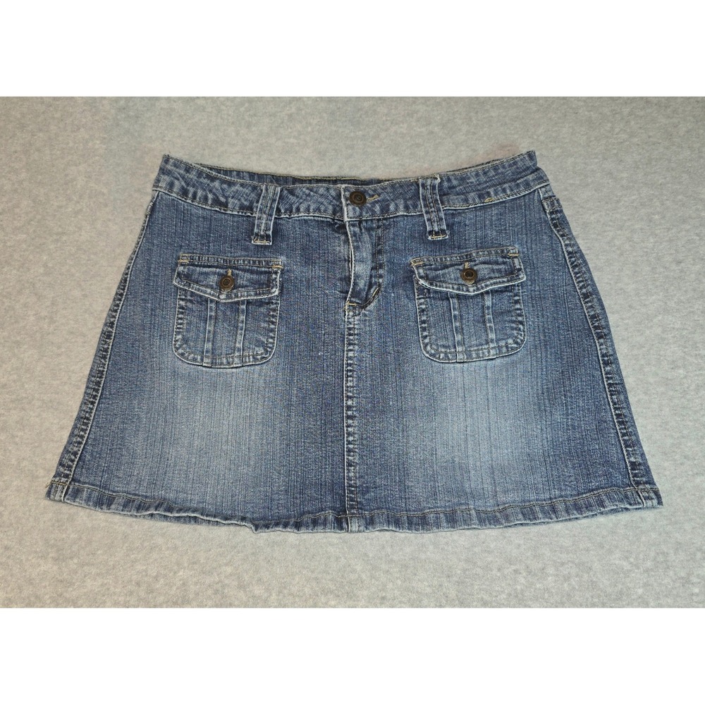 Anchor Blue Denim Mini Skirt Size 7 Juniors Y2K Low Rise Front Pockets